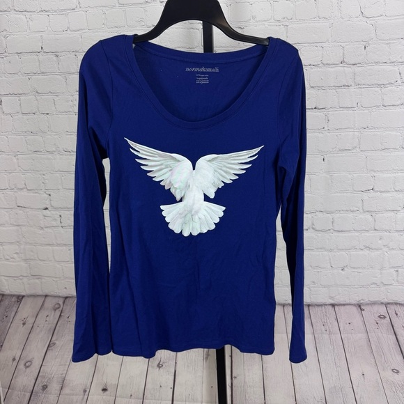 Norma Kamali Blue Long Sleeve Bird Wings T-Shirt Size Large - Picture 1 of 4